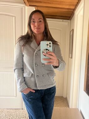 GAP Military Gray Sweatshirt Double-Breasted Peacoat Blazer Jacket Large